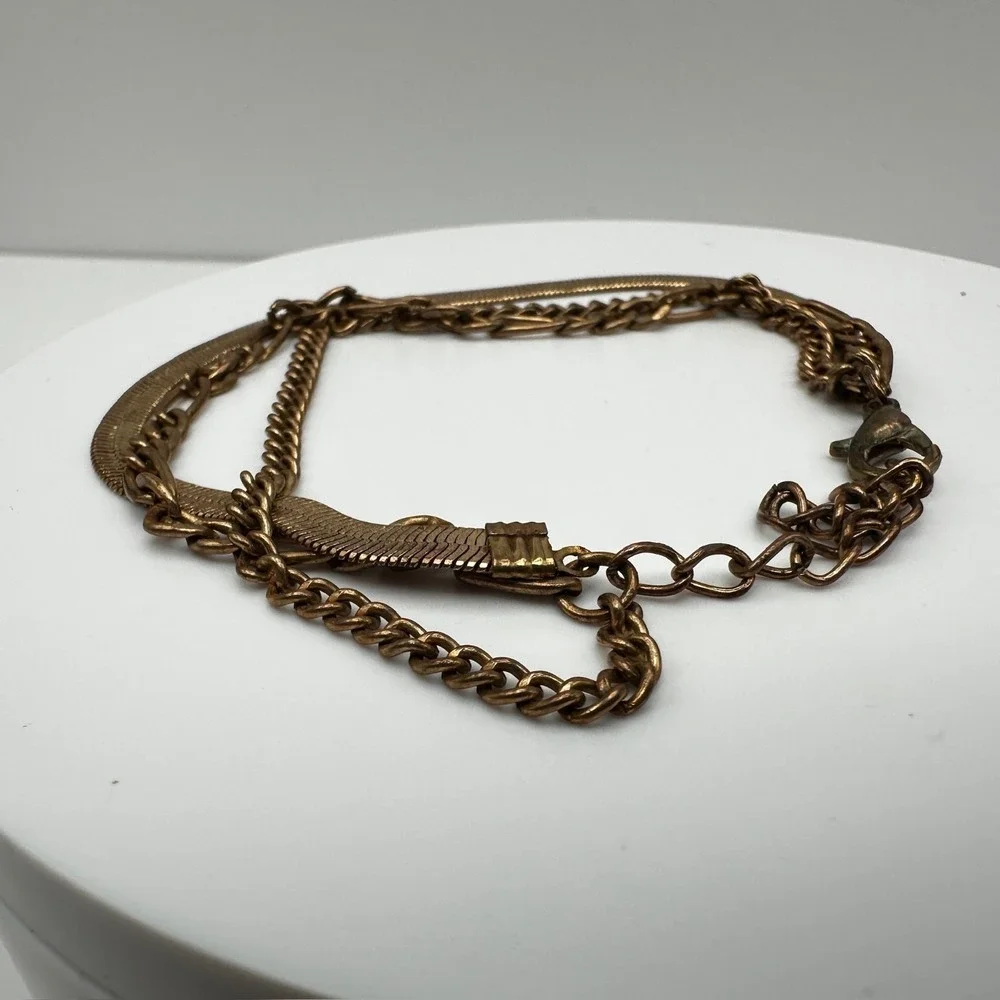 Bracelet Vintage Gold Tone Multi Strand Herringbone Snake Curb Figaro Chain